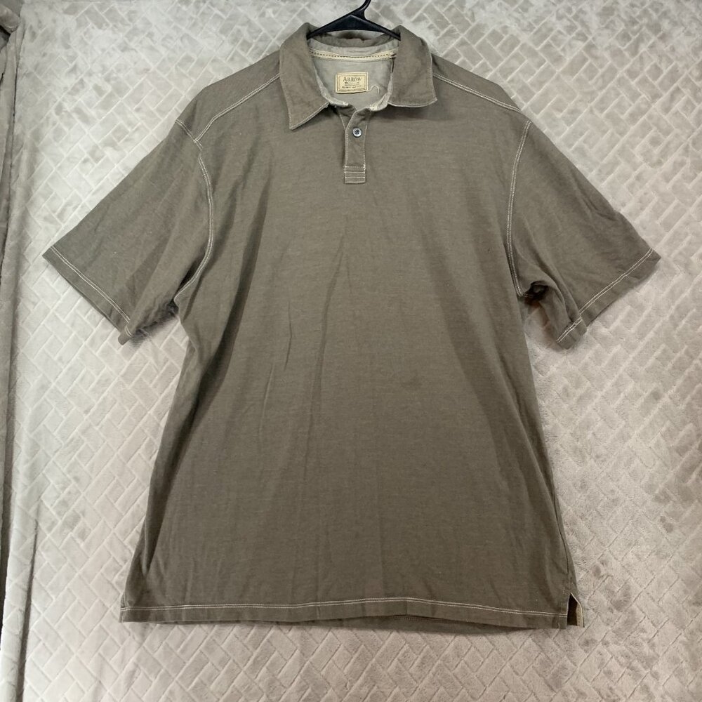 Arrow Blue Jean Co Polo Shirt Mens L Taupe Brown Short Sleeve Classic Boxy Fit